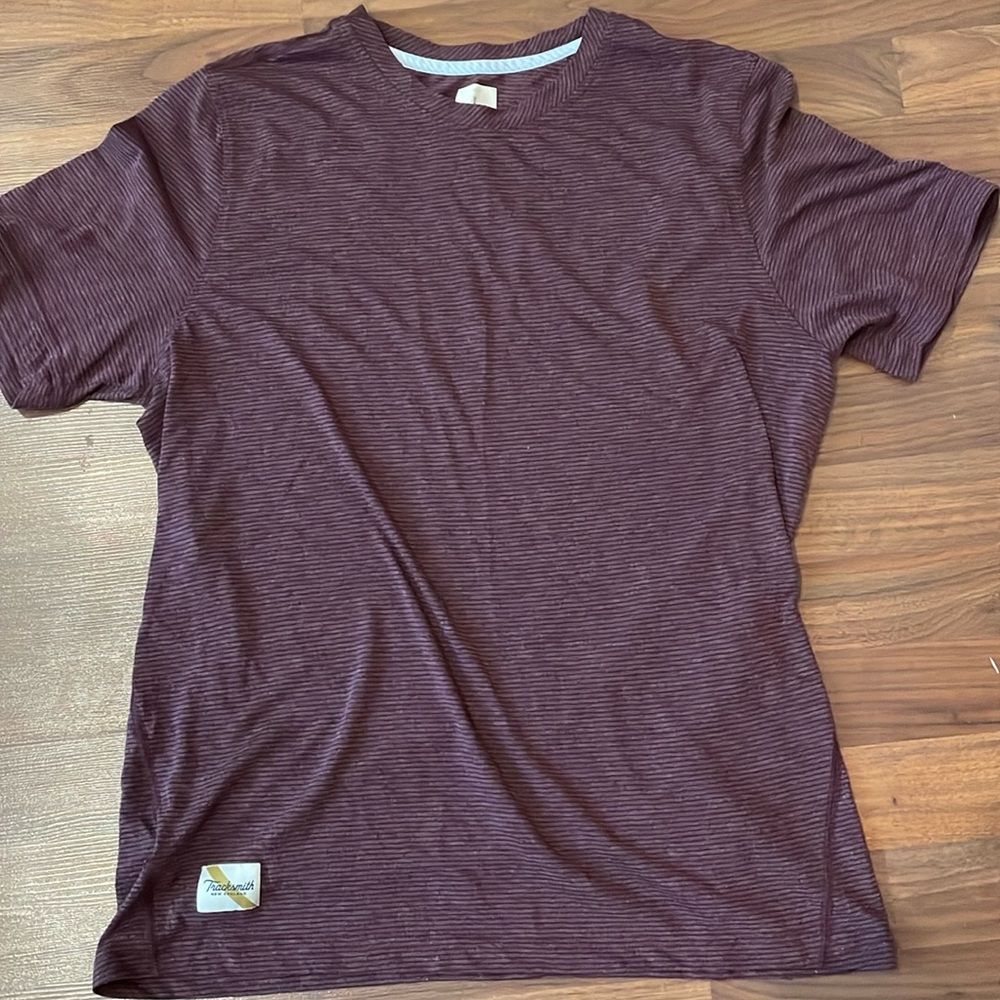 purple striped Tracksmith T-shirt